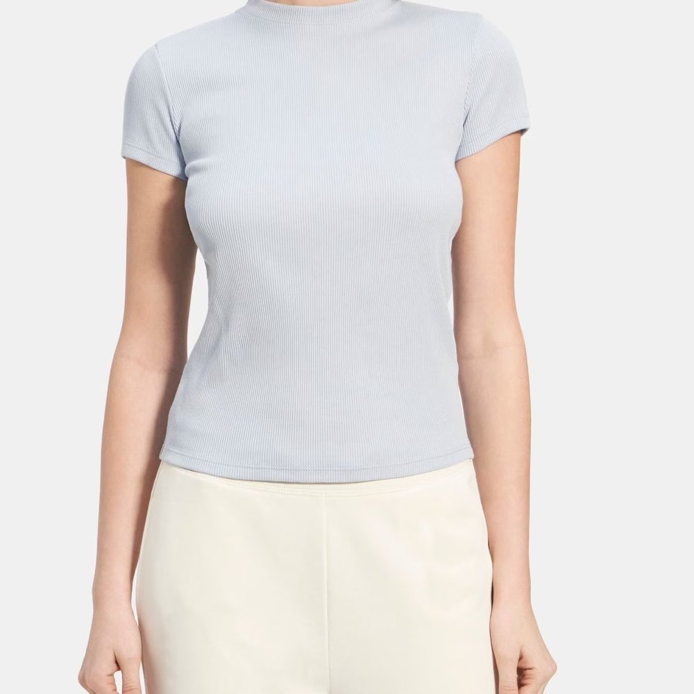 Theory Tiny Tee Ribbed Modal in Size P Baby Blue